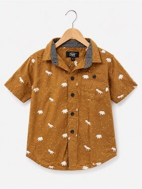 NEW Eighty Eight Brand Boys' Brown Dinosaur Print Shirt 4